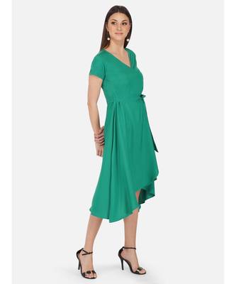 Fabnest Womens green crepe wrap around dress. 3