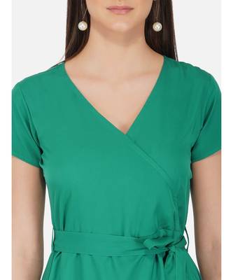 Fabnest Womens green crepe wrap around dress. 4