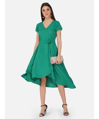 Fabnest Womens green crepe wrap around dress. 6