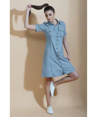 Fabnest womens cotton flex blue shirt dress 1