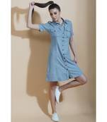 Fabnest womens cotton flex blue shirt dress