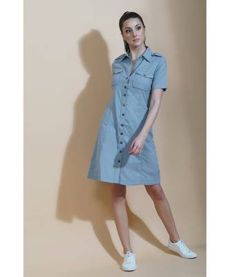 Fabnest womens cotton flex blue shirt dress 2