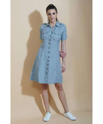 Fabnest womens cotton flex blue shirt dress 4