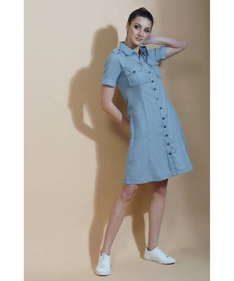 Fabnest womens cotton flex blue shirt dress 6