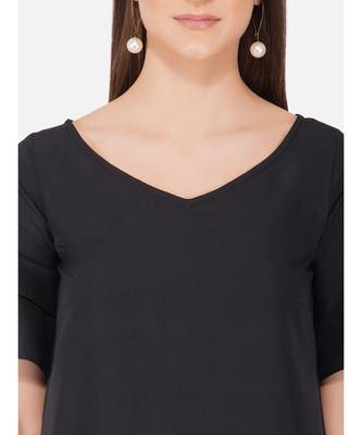 Fabnest Womens black crepe Aline dress with flounce sleeves 4