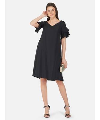 Fabnest Womens black crepe Aline dress with flounce sleeves 6