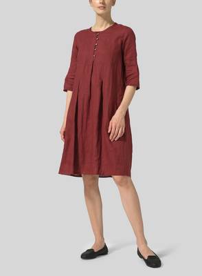 maroon linen kurti with plain ethnic design 1
