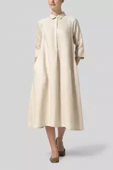 beige linen kurti with plain ethnic design