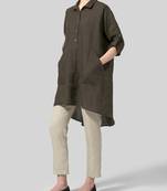 Brown plain linen ethnic-kurtis