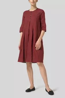 maroon linen kurti with plain ethnic design