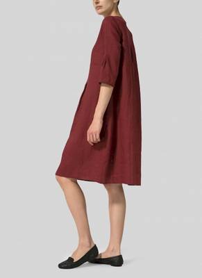 maroon linen kurti with plain ethnic design 3