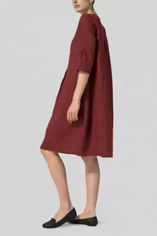 maroon linen kurti with plain ethnic design