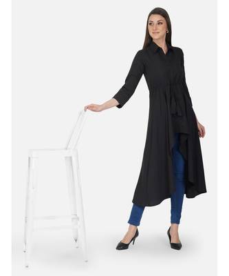 Fabnest Womens Black crepe high low tunic with collar. 1