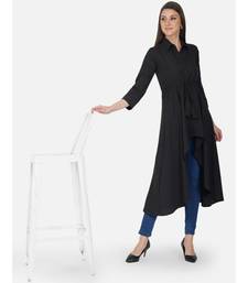 Fabnest Womens Black crepe high low tunic with collar.
