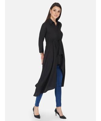 Fabnest Womens Black crepe high low tunic with collar. 3