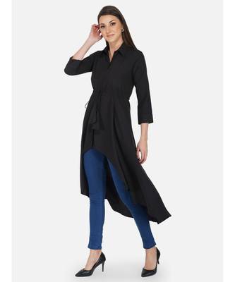 Fabnest Womens Black crepe high low tunic with collar. 4