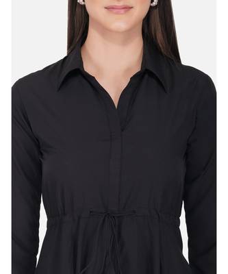 Fabnest Womens Black crepe high low tunic with collar. 5