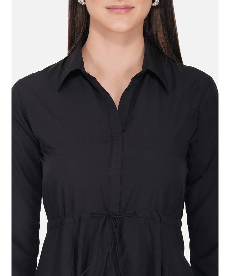 Fabnest Womens Black crepe high low tunic with collar.