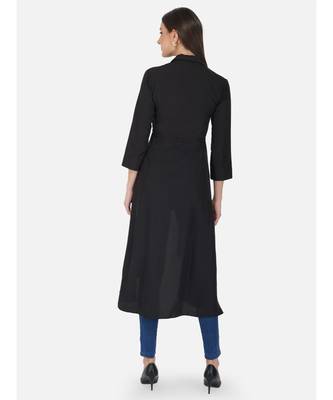 Fabnest Womens Black crepe high low tunic with collar. 6