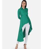 Fabnest womens crepe green coloured tunic, with assymetric hemline had a side tie up