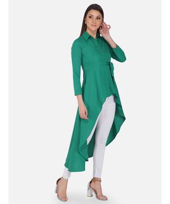 Fabnest womens crepe green coloured tunic, with assymetric hemline had a side tie up 2