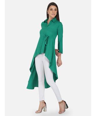 Fabnest womens crepe green coloured tunic, with assymetric hemline had a side tie up 3
