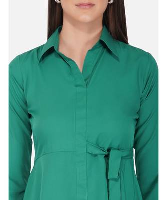 Fabnest womens crepe green coloured tunic, with assymetric hemline had a side tie up 4