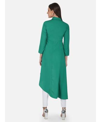 Fabnest womens crepe green coloured tunic, with assymetric hemline had a side tie up 5