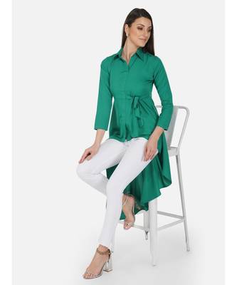 Fabnest womens crepe green coloured tunic, with assymetric hemline had a side tie up 6