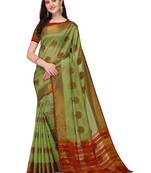 Beige Woven silk blend saree with blouse