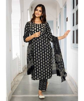 Women's Cotton Printed Kurti with Pant and duppata 1