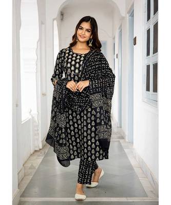 Women's Cotton Printed Kurti with Pant and duppata 4
