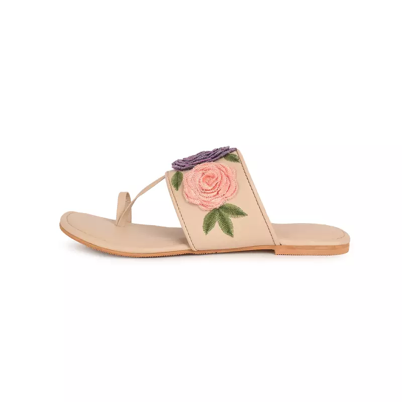Embroidery Pastel Flowers Kolapuri Flats