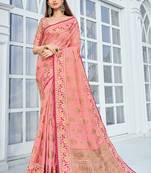 Saree Swarg Pink Silk Blend Banarasi Saree with Blouse