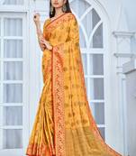 Saree Swarg Yellow Silk Blend Saree with Blouse
