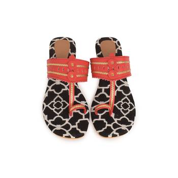 Red & Black Kolhapuri Flats 2