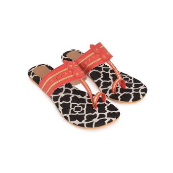 Red & Black Kolhapuri Flats 3