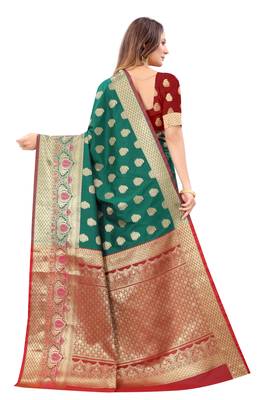 Green woven art silk sarees saree with blouse 2