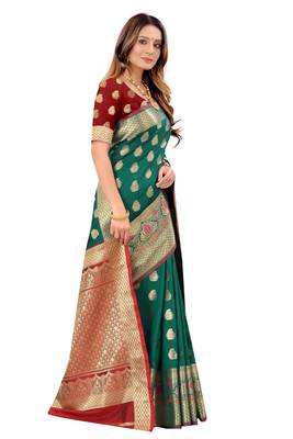 Green woven art silk sarees saree with blouse 3