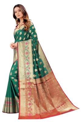 Green woven art silk sarees saree with blouse 4