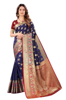 Navy blue woven art silk sarees saree with blouse 1