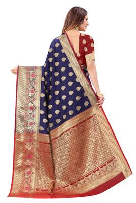 Navy blue woven art silk sarees saree with blouse 2