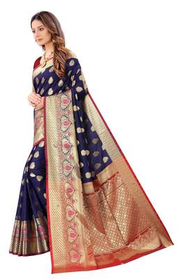 Navy blue woven art silk sarees saree with blouse 4