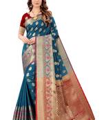 Turquoise woven art silk sarees saree with blouse