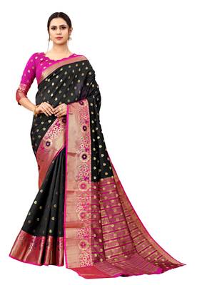 Black woven art silk sarees saree with blouse 1