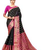 Black woven art silk sarees saree with blouse