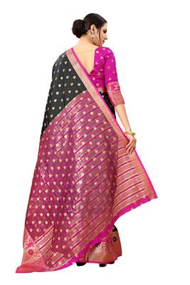 Black woven art silk sarees saree with blouse 2