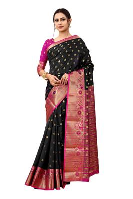 Black woven art silk sarees saree with blouse 4