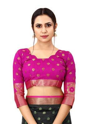 Black woven art silk sarees saree with blouse 5