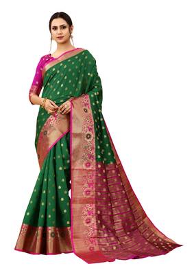 Green woven art silk sarees saree with blouse 1